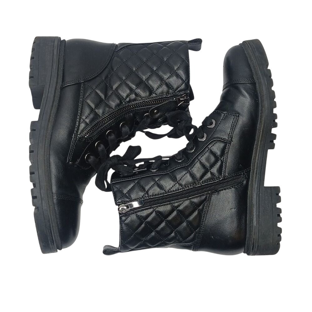 Nine West Combat Boots Women 8M Black Quilted Cap Toe Lug Sole WNWALAN3 - Picture 4 of 8